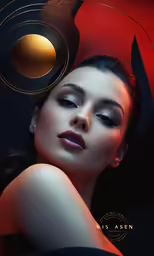 the cover of a magazine features a woman in a red dress and dark makeup