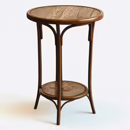 a round wooden table with an oval base