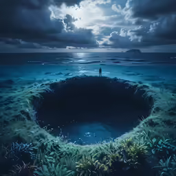 a circle shaped pool in the ocean with water around it