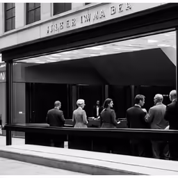 people waiting outside a business meeting for an outside view