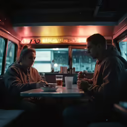 the two people are sitting in the vehicle together