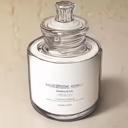 a bottle of white - glass perfume is photographed with an extended view of the top