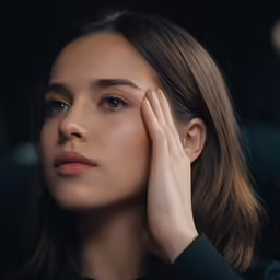 the woman has her hand on her face