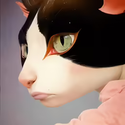 a black and white cat with orange eyes