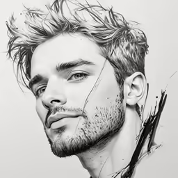 a drawing of a man with long hair and beard