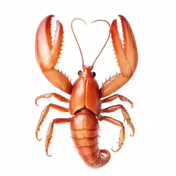 a large red lobster with two horns and long legs
