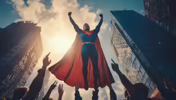 superman is shown in the middle of a group of people