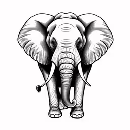 a hand drawn elephant standing on a white background,an elephant head with it