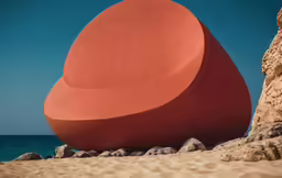 a large rock sitting next to a big orange object