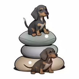 a dog is sitting on top of some rocks