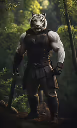 a painting of a man dressed as a tiger with a sword