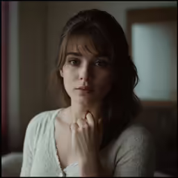 the woman looks serious and lonely in this photo