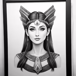 a drawing of a woman wearing an oriental head dress