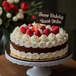there is a large cake that has strawberries on it