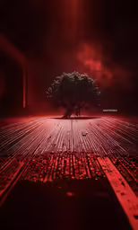 a long shot of a tree at night