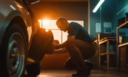 a person on a vehicle lifting up a tire