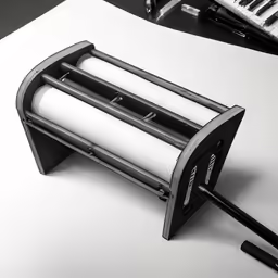 the pen holder has two pens and paper on it