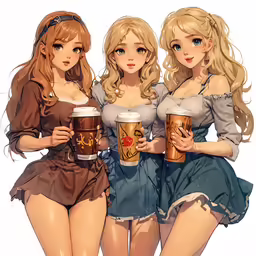 three beautiful women holding beer in their hands