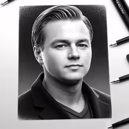 a pencil drawing of a man is shown