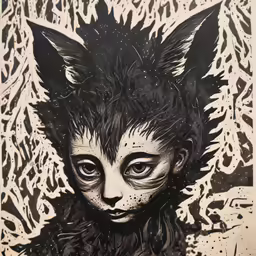 a drawing of an ugly cat