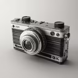 an old fashioned camera in silver and black