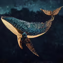 a large blue turtle swimming over the ocean
