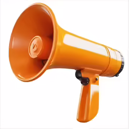an orange and white megaphone attached to a metal hook