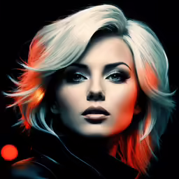 a woman with blonde hair with black makeup