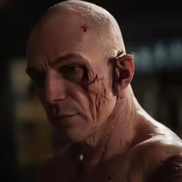 this is an image of a man with blood all over his face
