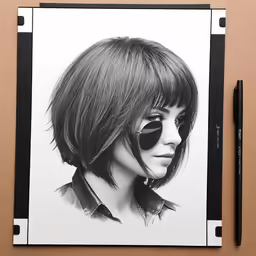 a photo of a lady wearing sunglasses and sitting with glasses on top