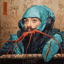 a painting of a man with headphones on his head