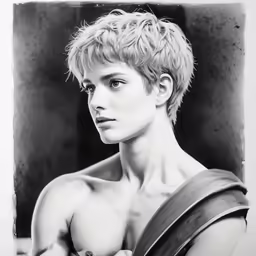 an antique photograph of a young man with very beautiful hair
