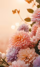pink and purple flowers with the sunlight shining behind them