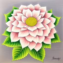 a colorful floral that has been painted on a gray background,a painting on a piece of paper of a large flower