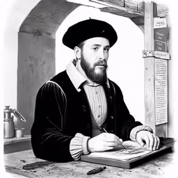 the man in a hat has an open book on his lap