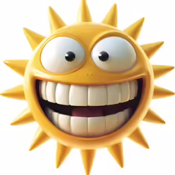 an orange cartoon sun with its teeth and bulging eyes