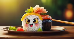 a little plate with a sushi toy on it