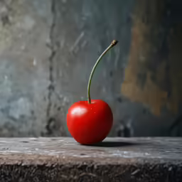 a ripe tomato is leaning up on a wooden surface