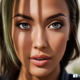 there is a woman with large eyes that look like cross - sections