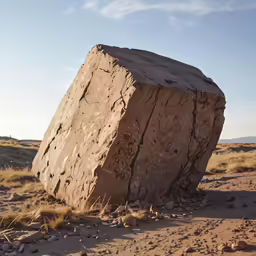 a large rock stands out in the desert