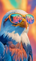 the bird wears a large pair of yellow glasses