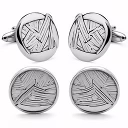 a set of four cufflinks with designs in sterling steel