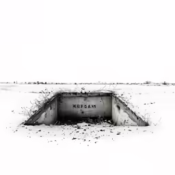 black and white photo of a drain near a field