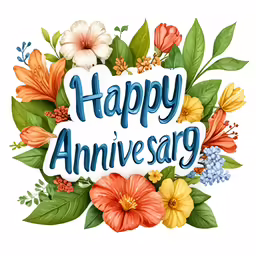 a happy anniversary card with flowers and leaves