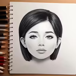 a pencil drawing of a woman with bangs