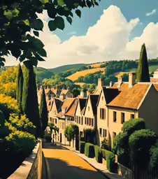 a town with lots of houses next to the street