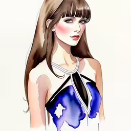 a woman wearing an elegant blue dress with a collar