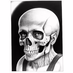 the human skull in black and white drawing