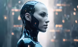 a female robot with light on its face