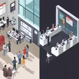 an illustration of the front and back walls of a store